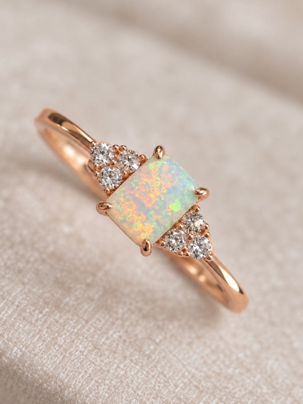 Rose Gold Real Opal and Cz  - Iridescent White Opal S925 Silver Sz 8